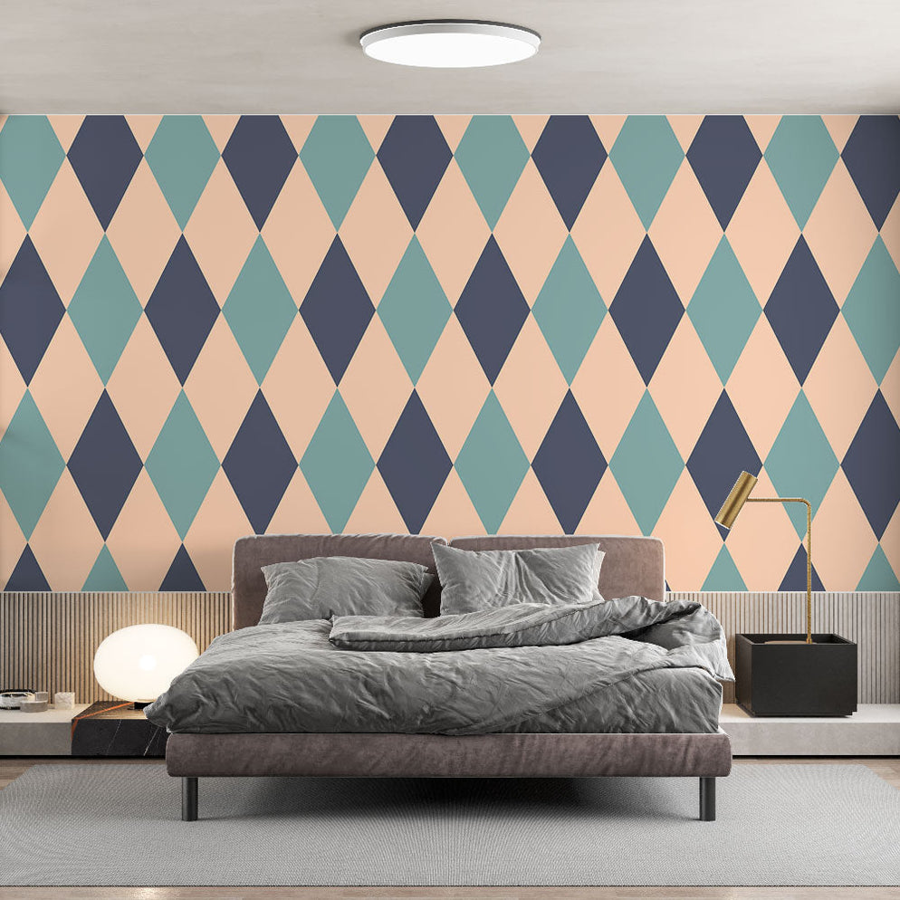 Mural Wallpaper with checks | Retro geometric pattern — WonderMural