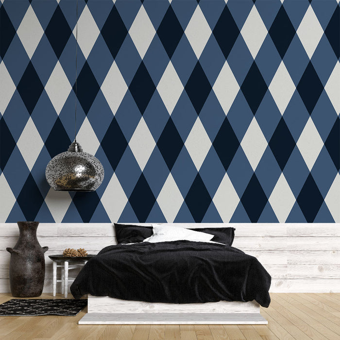 Carta da parati con motivi a diamante | Blu e Bianco