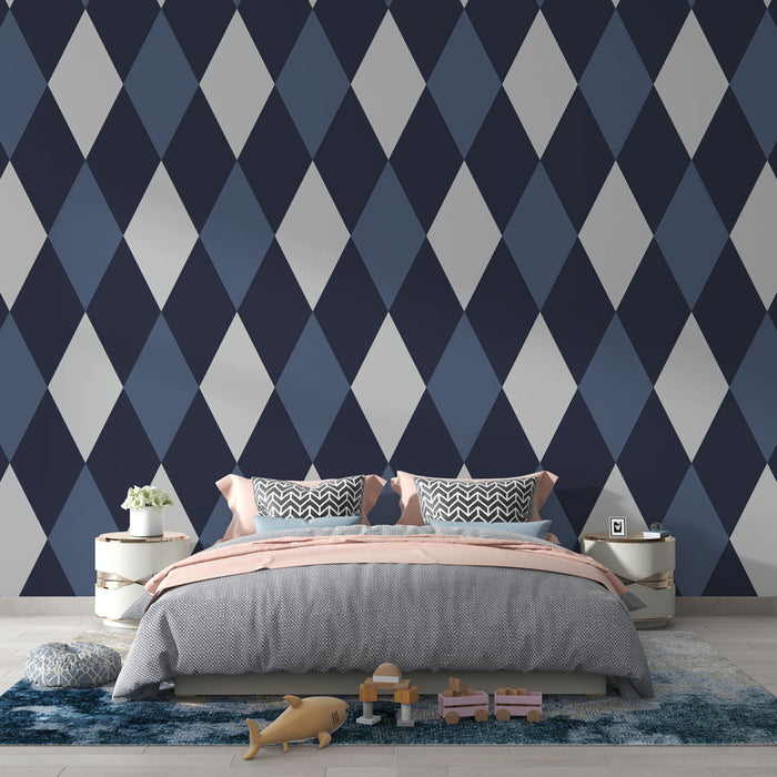 Ταπετσαρία Τοίχου Διαμάντια | Μπλε και Μαύρη Γεωμετρική Κομψότητα
