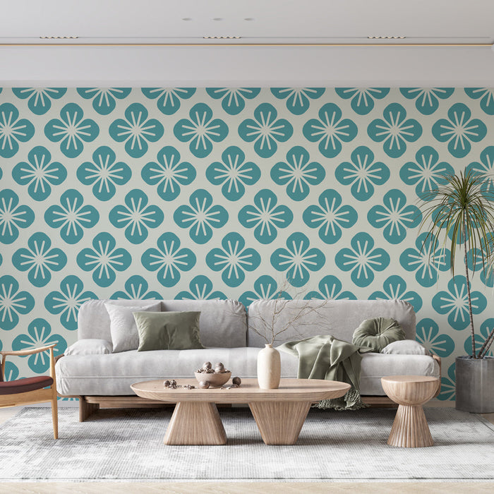 Tapetti kukkakuvio | Sininen geometrinen kuvio