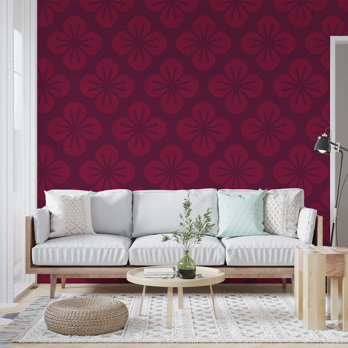 Ταπετσαρία τοιχογραφίας λουλούδια | Μπορντό λουλουδάτο μοτίβο