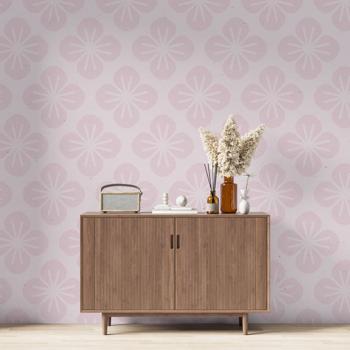 Ταπετσαρία τοιχογραφίας floral | Λεπτό ροζ μοτίβο λουλουδιών