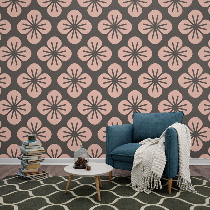 Seinapilt tapeet lilleline | Retro roosa ja musta lillemuster