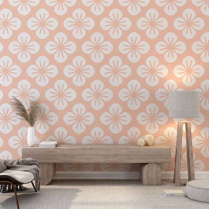 Papel pintado floral | Estampado floral beige y rosa