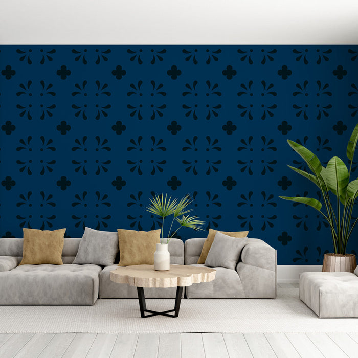 Carta da parati geometrica floreale | Blu e nero