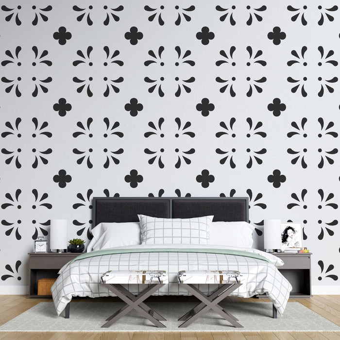 Mural Wallpaper lillede mustrid | Minimalistlik mustvalge disain