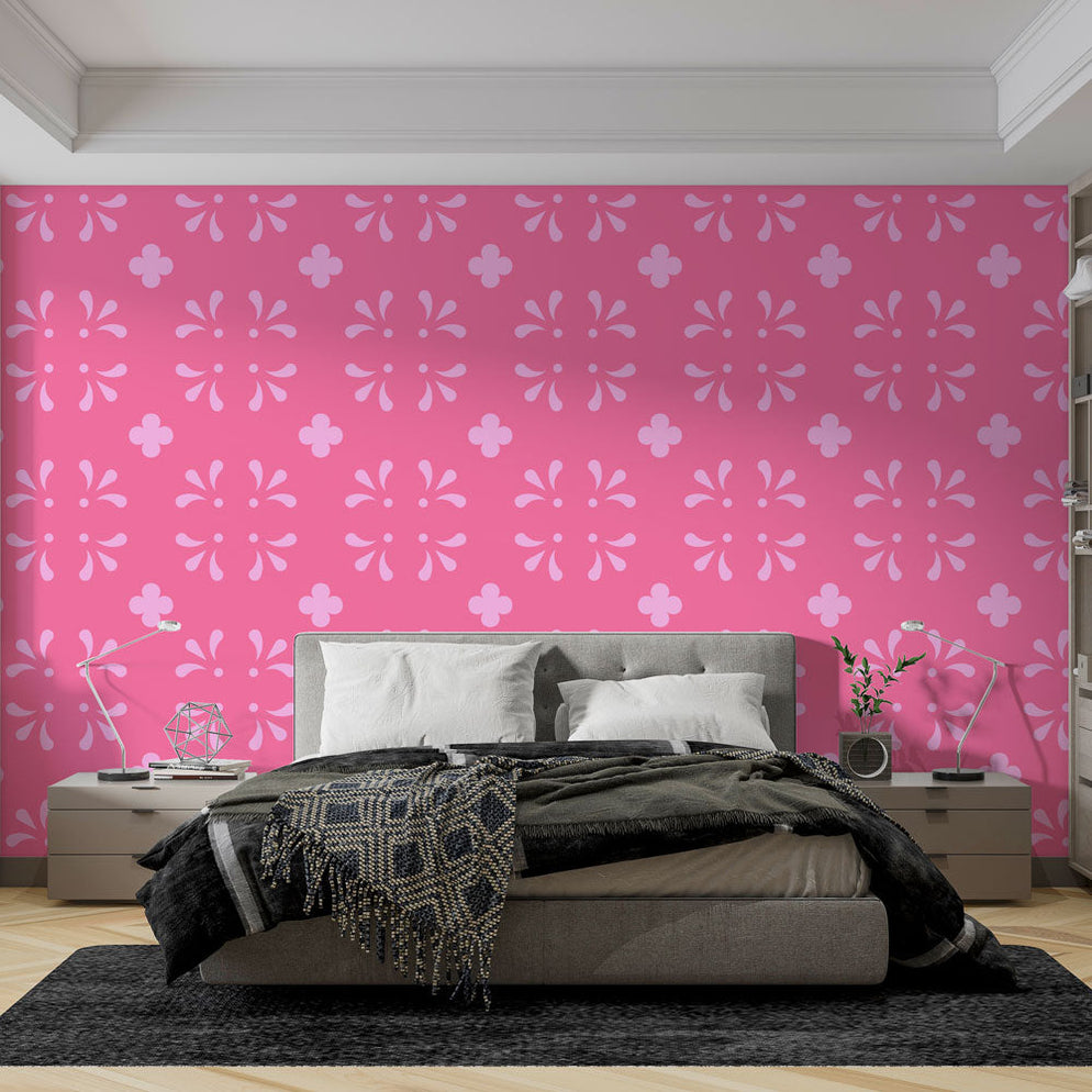 Mural Wallpaper floral patterns | Bright pink — WonderMural