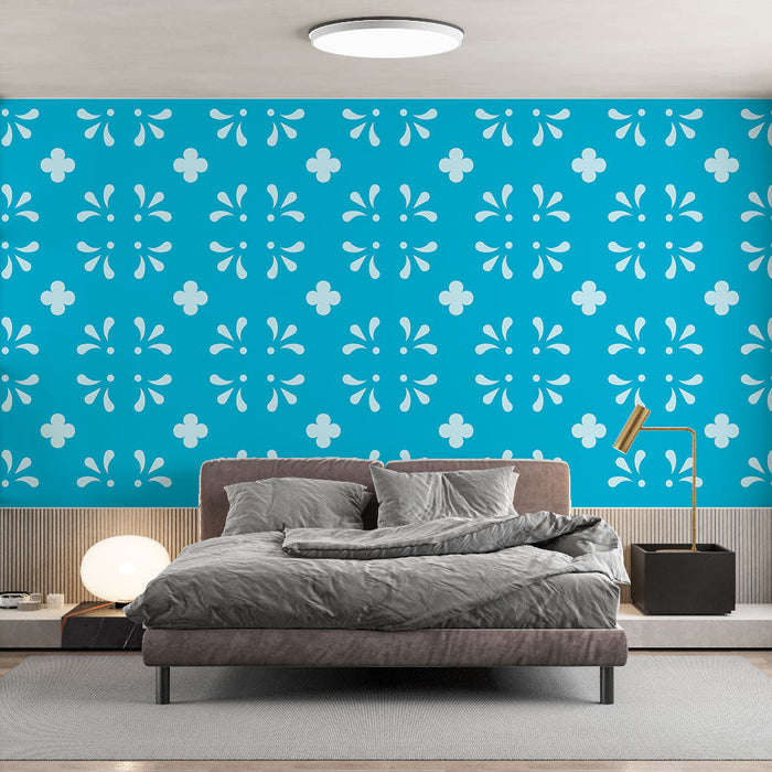 Mural Wallpaper floral pattern | Modern turquoise blue