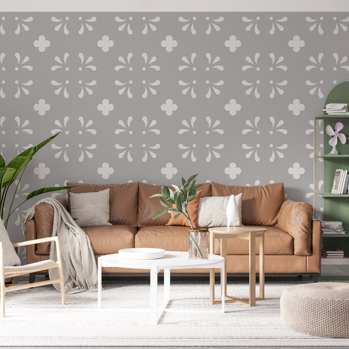 Papel pintado floral | Diseño elegante en gris y blanco