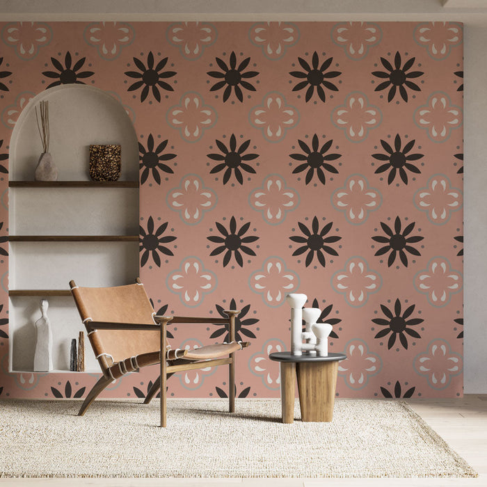 Seinatapeet lilleline | Geomeetrilised mustrid roosal taustal