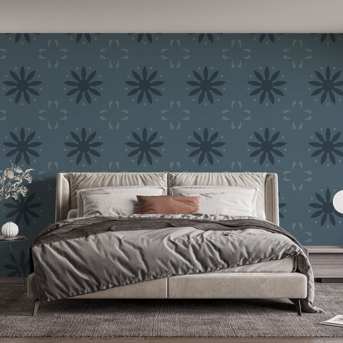 Fototapet floral | Blå eleganse og geometriske mønstre