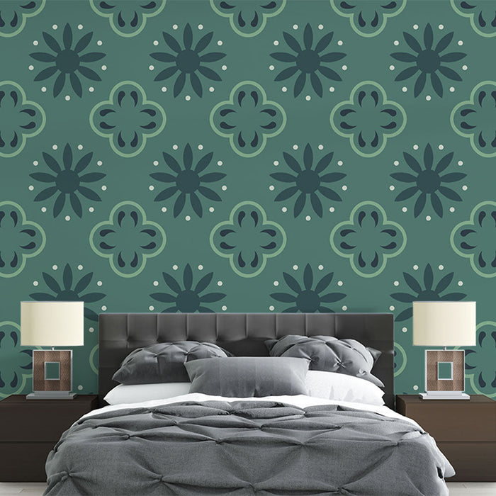 Tapet geometric | Model verde și albastru