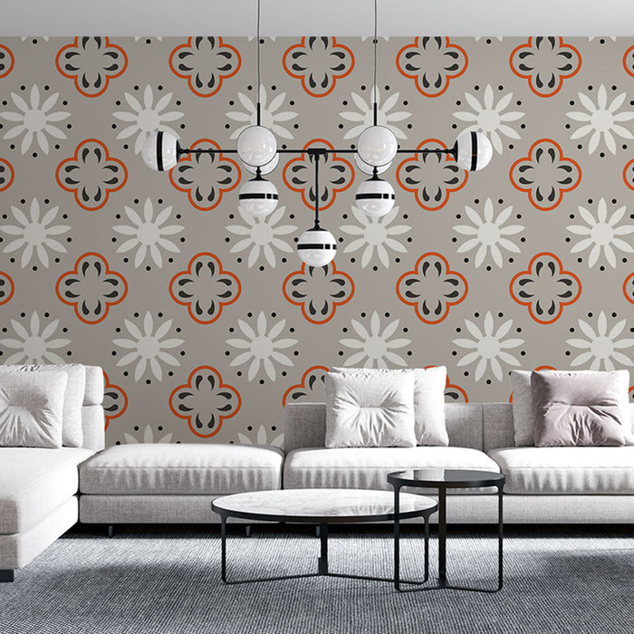 Tapetti retrokuvio | Maanväriset geometriset kukat