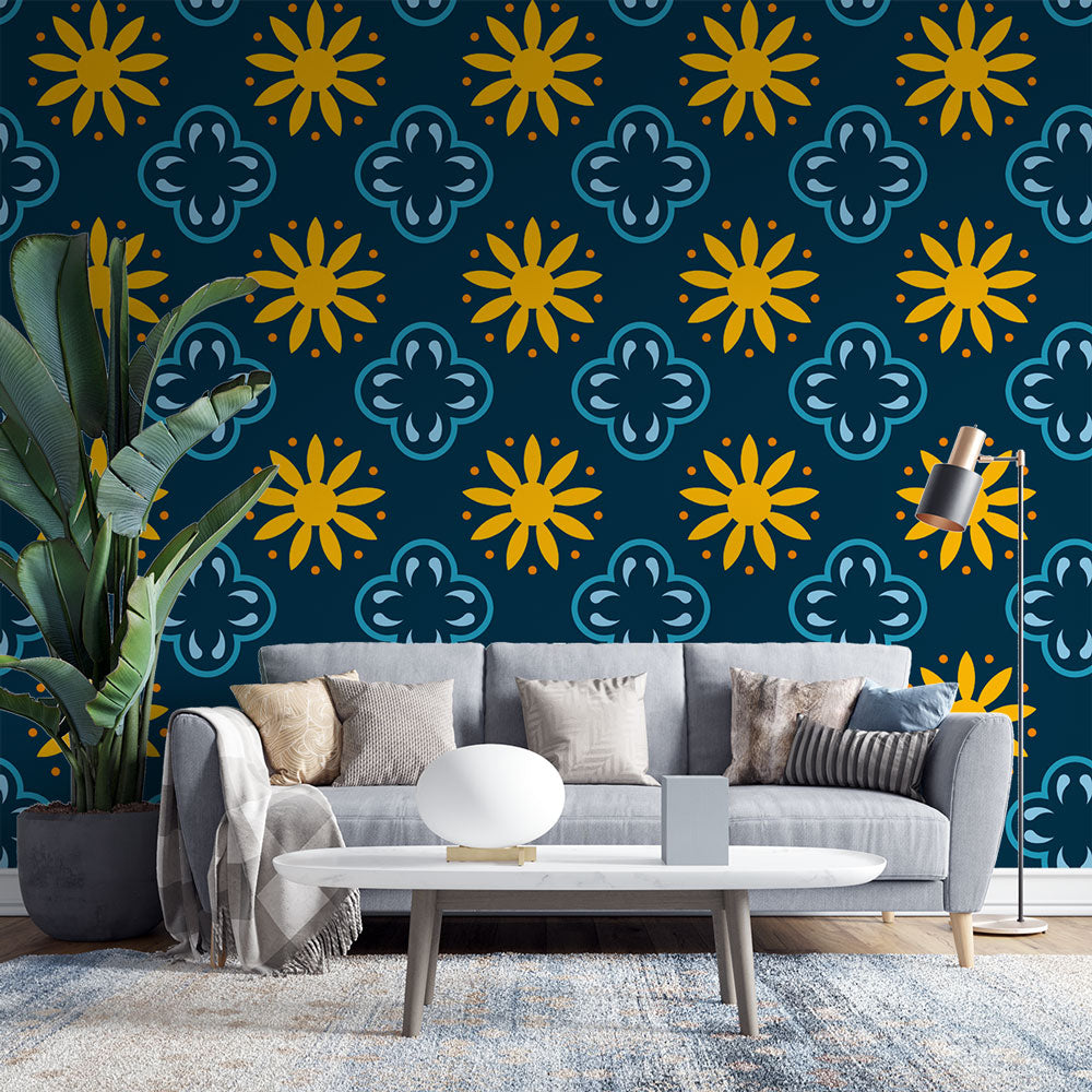 Geometric floral Mural Wallpaper | Modern and colorful style — WonderMural