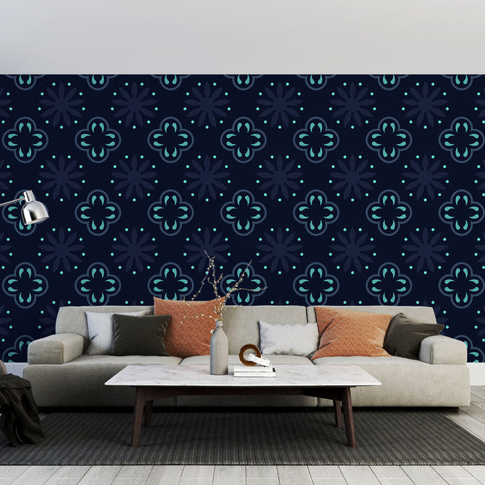 Tapete floral | Blaues geometrisches Muster