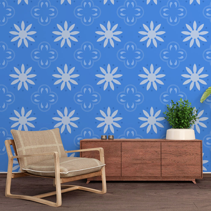 Ταπετσαρία τοίχου floral | Μπλε και λευκό μοτίβο