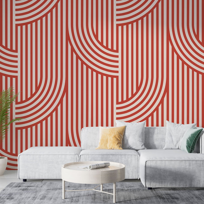 Фототапет Геометричен | Червени и бели ивици