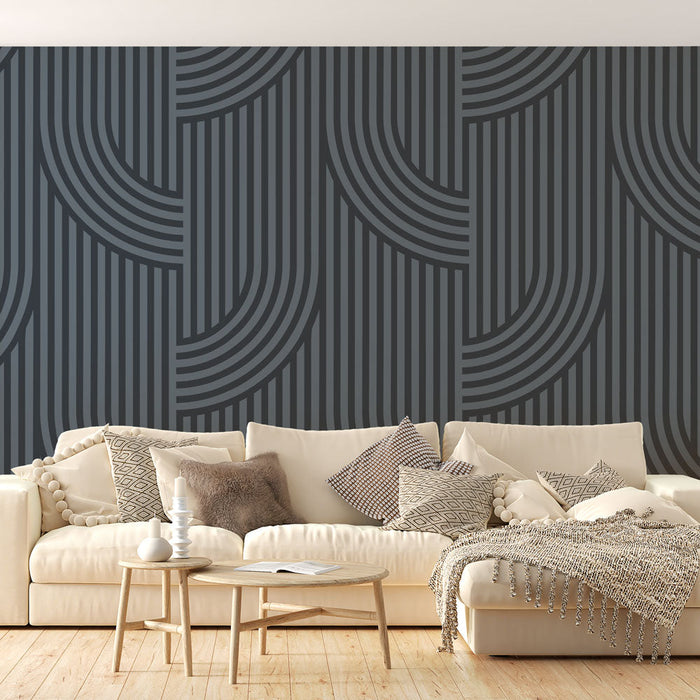 Papel de parede geométrico | Padrão arqueado e linear azul