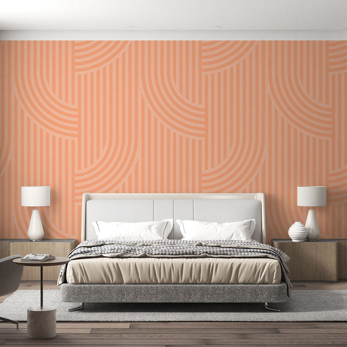 Tapet geometric | Model portocaliu și bej