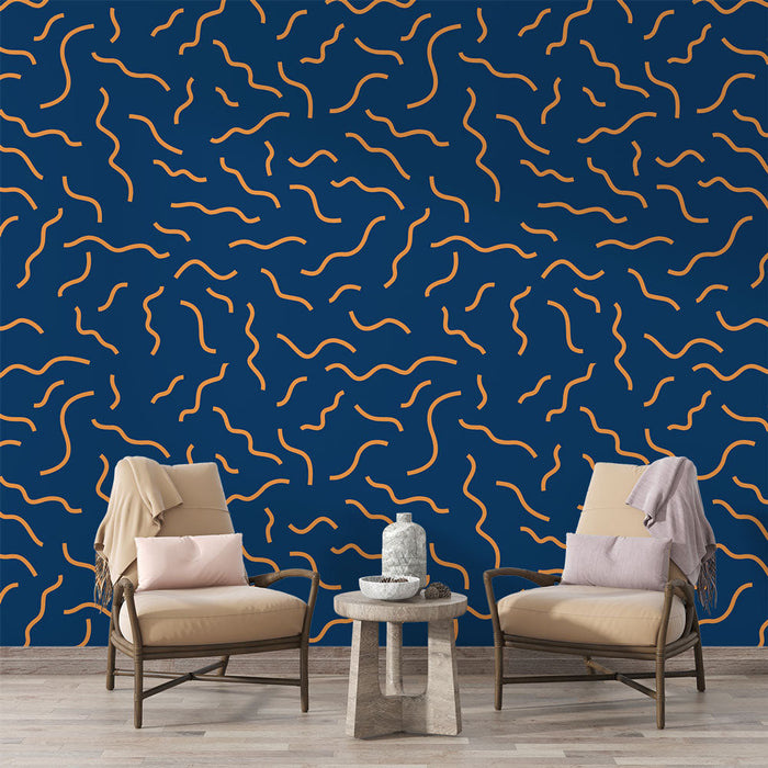 Carta da parati ondulata | Motivo geometrico blu e arancione