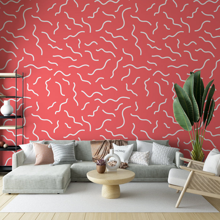 Ταπετσαρία με κυματισμούς | Ροζ και λευκό μοτίβο