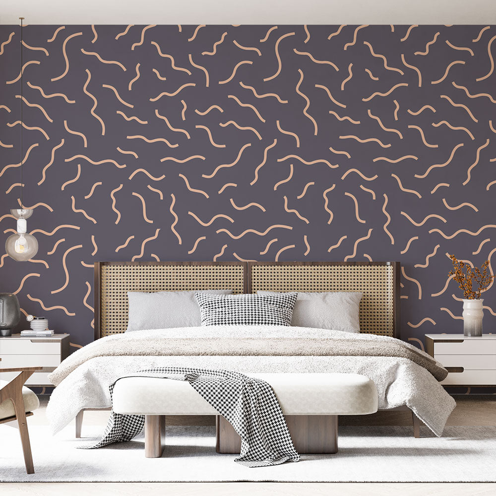 Mural Wallpaper undulations | Modern pink pattern on gray background ...