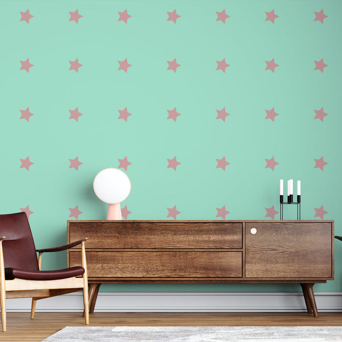 Ταπετσαρία αστέρια | Φόντο μέντας και ροζ αστέρια