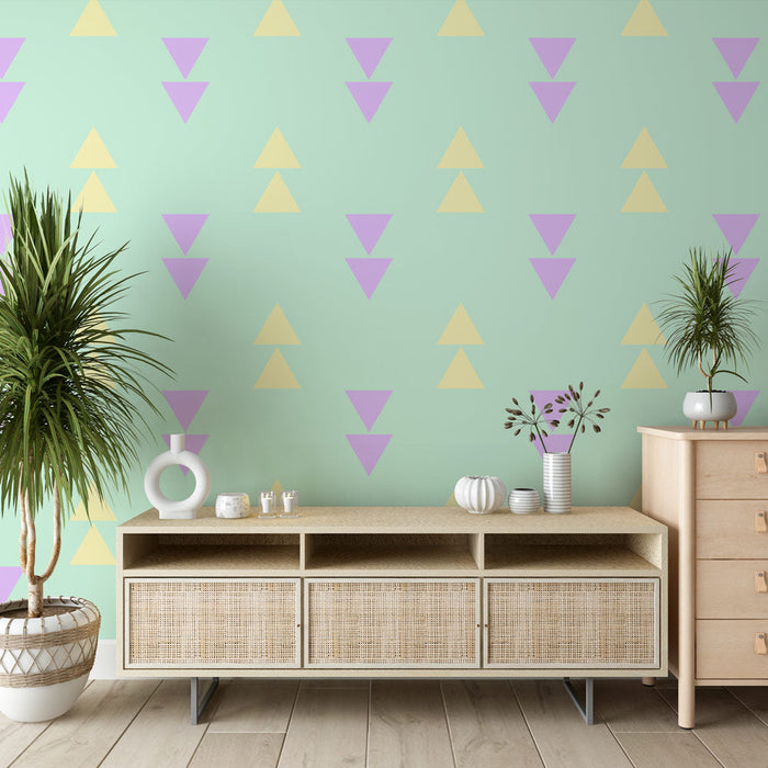 Tapeta s geometrijskim pastelnim uzorkom | Retro zeleni i ljubičasti uzorak