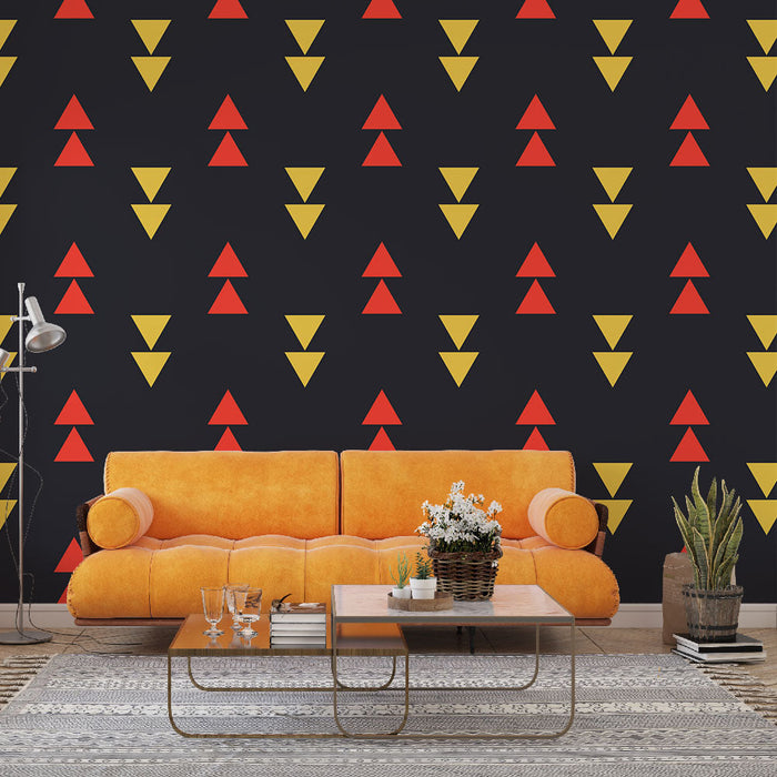 Ταπετσαρία τοίχου γεωμετρικό | Σχέδιο κόκκινα και κίτρινα βέλη