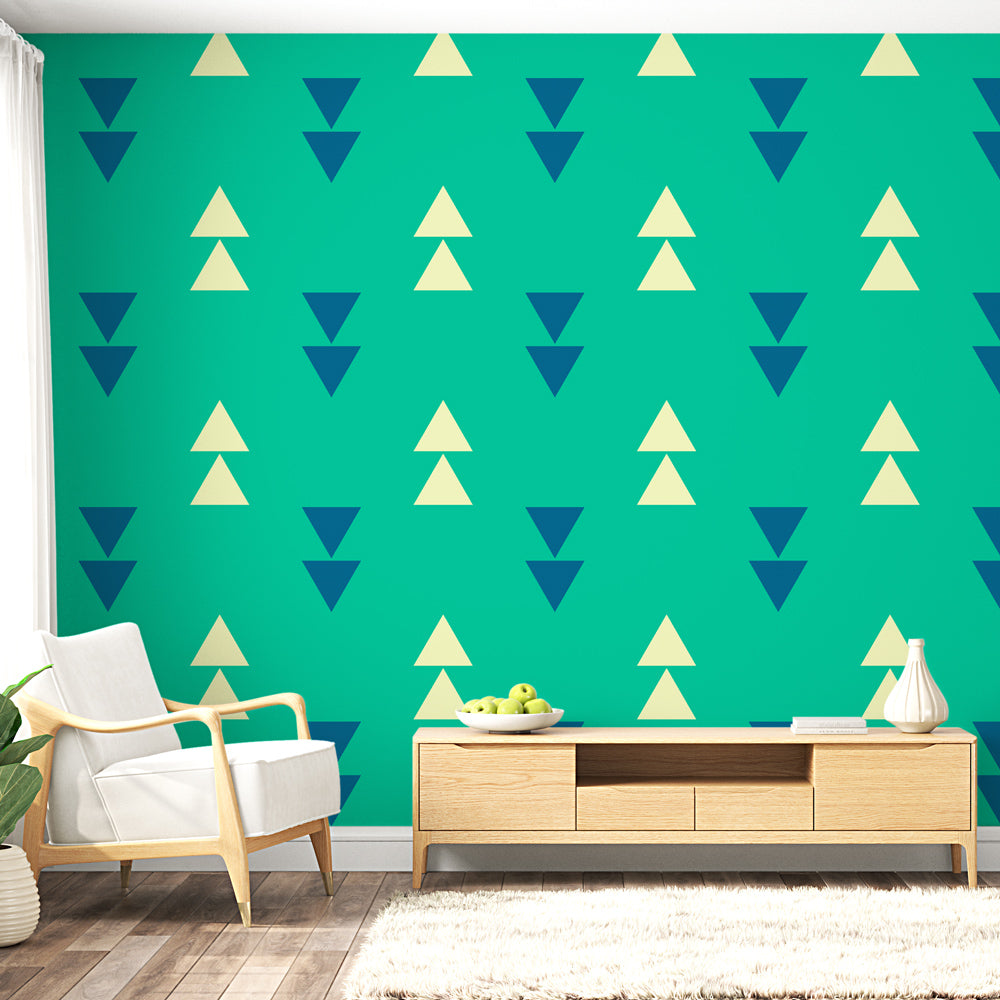 Mural Wallpaper geometric | Blue and cream triangle pattern — WonderMural