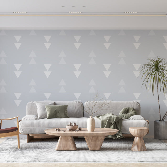 Mural Tapet geometrisk | Hvitt og grått triangelmønster