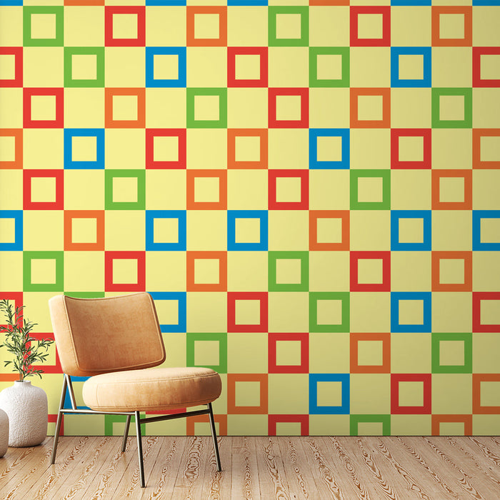 Papel pintado cuadrado colorido | Patrón geométrico juguetón