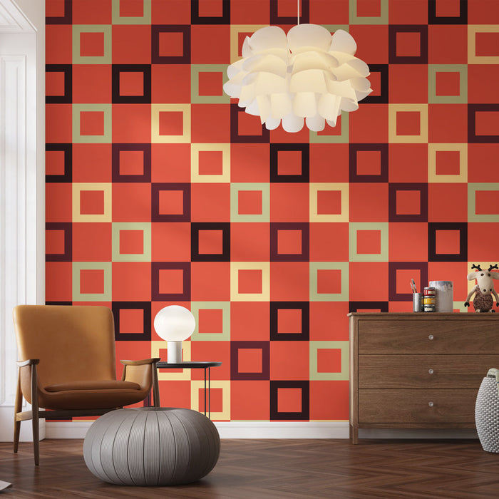 Mural Wallpaper geometric | Vintage square pattern