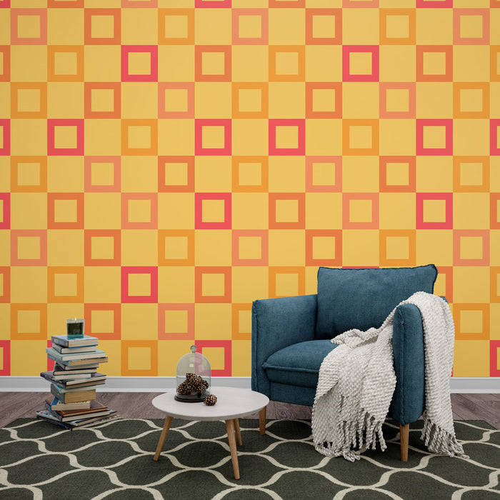 Mural Wallpaper geometric | Retro orange and red squares