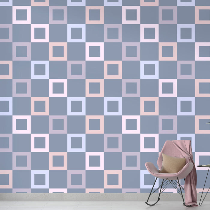 Tapetti geometrinen | Pastellin ja harmaiden neliöiden