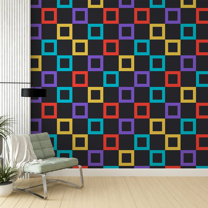 Colorful Geometric Mural Wallpaper | Dynamic Square Patterns