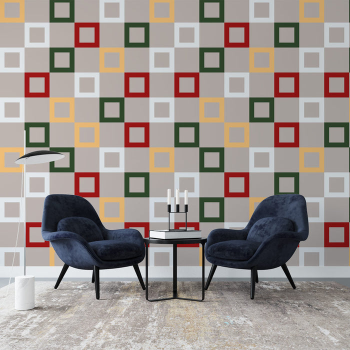 Геометрична тапет | Ретро цветни квадрати