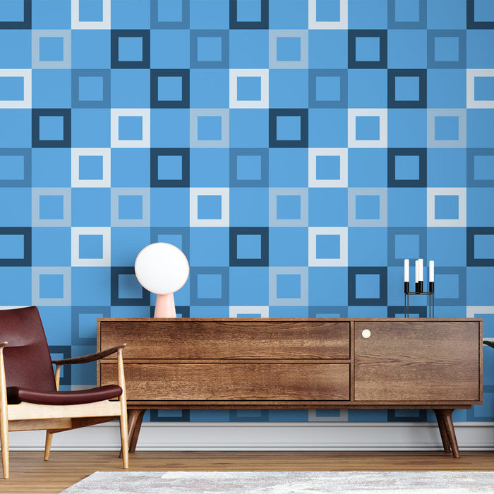 Tapete Geometrisch | Blaue Quadrate Muster