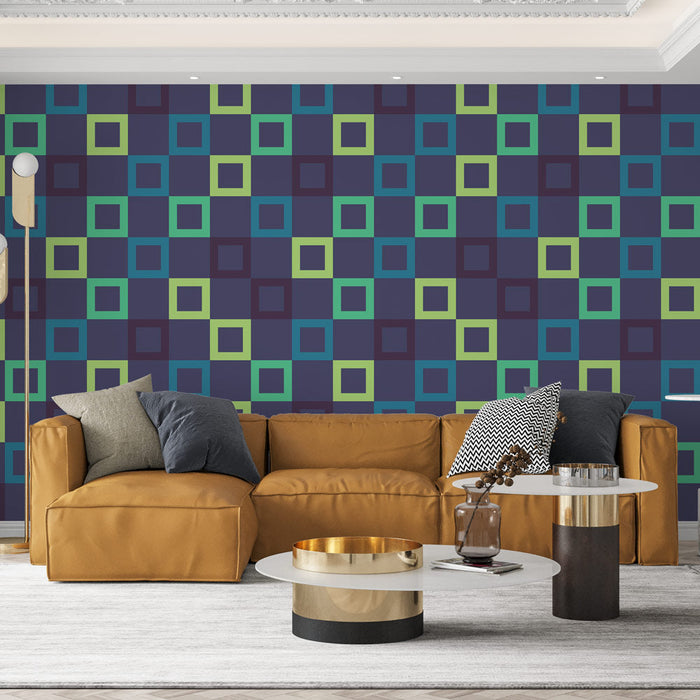 Fototapet geometrisk | Retro mønster i fargerike firkanter