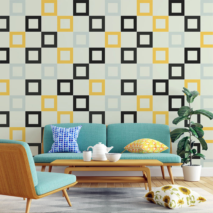 Tapeta | Abstraktní čtverce v černé a žluté