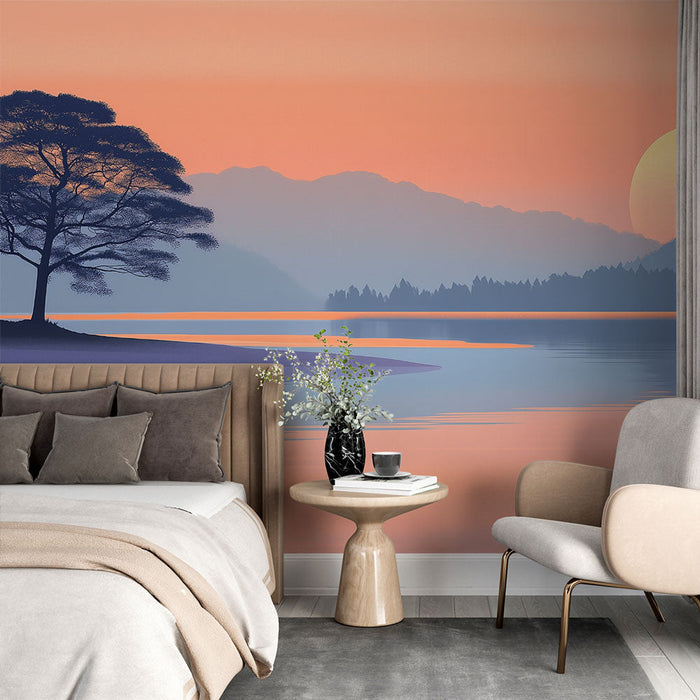 Carta da parati paesaggistica | Albero solitario al tramonto