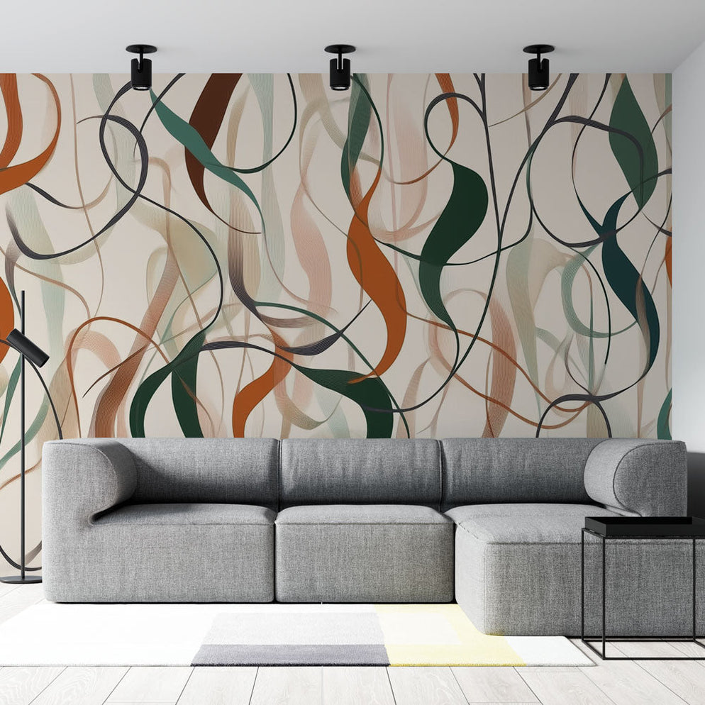 Abstract Mural Wallpaper | Geometric Face Art in Orange and Blue main image 0