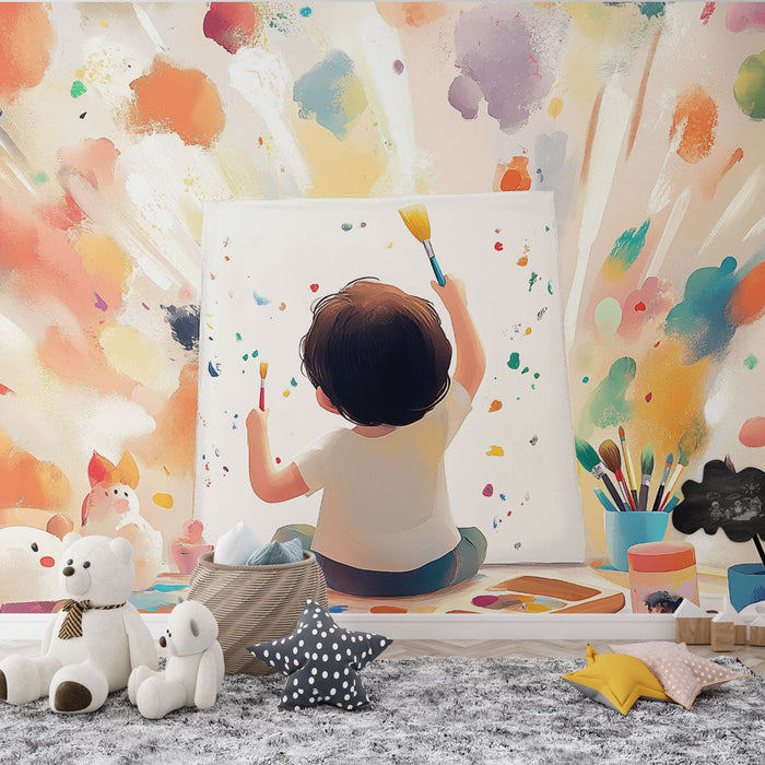 Ταπετσαρία τοιχογραφίας παιδί καλλιτέχνης | Δημιουργικότητα και Χρώματα
