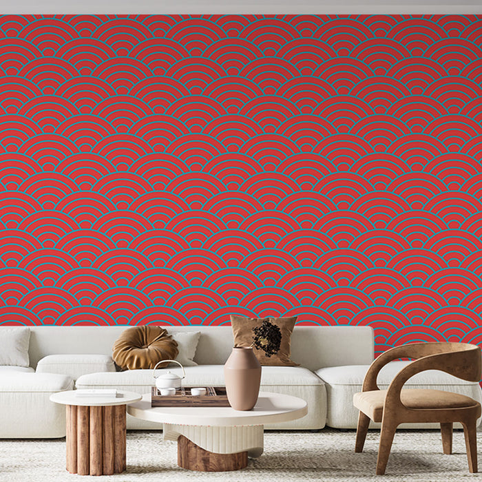 Carta da parati con motivo geometrico | Onde corallo e rosa