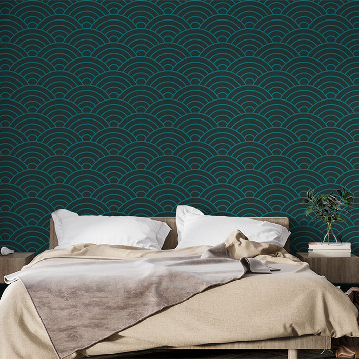 Ταπετσαρία τοίχου Ιαπωνικό μοτίβο | Μπλε γεωμετρικά κύματα