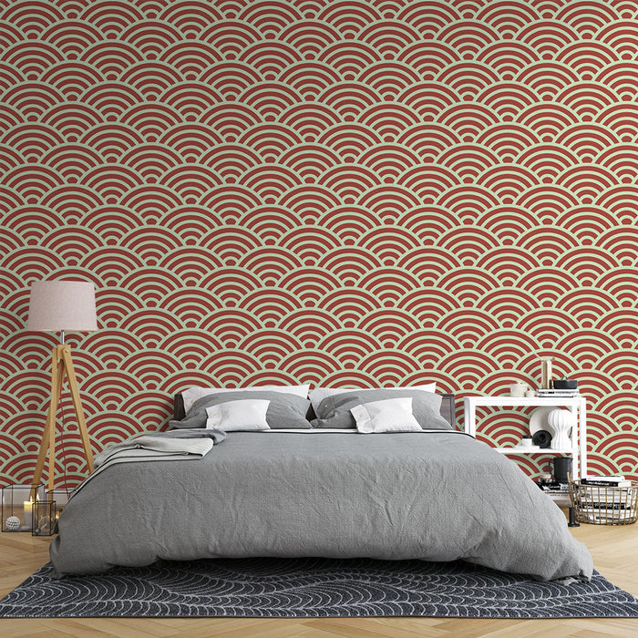Papel de parede padrão japonês | Escamas vermelhas e creme