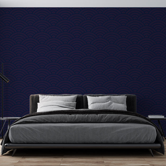 Декоративен тапет вълнообразен модел | Елегантни геометрични елементи в тъмносиньо