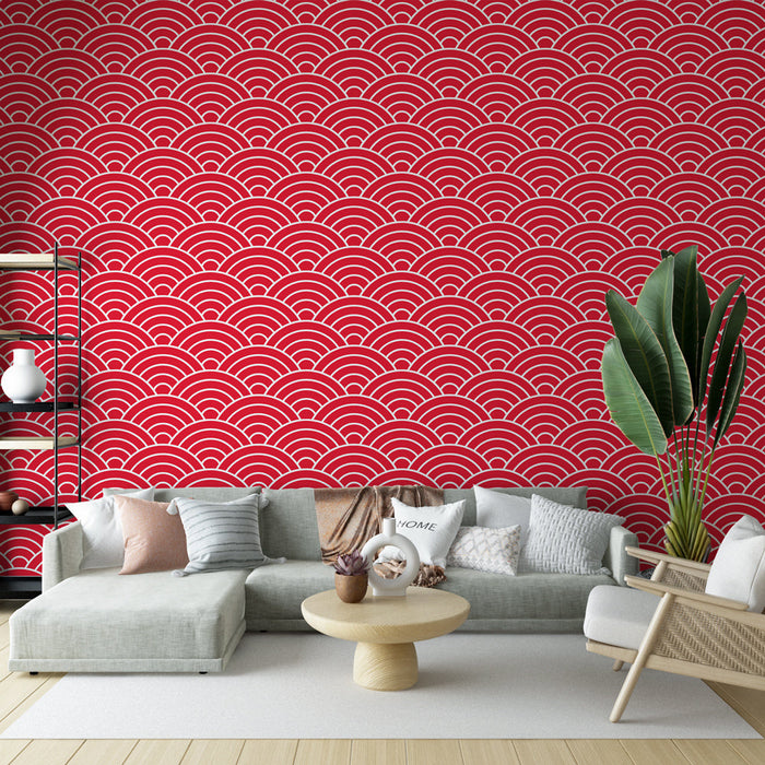 Mural Wallpaper seigaiha pattern | Red Japanese design