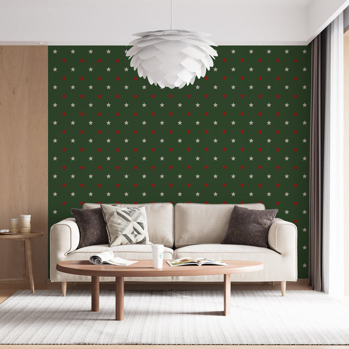 Tapet med stjerner | Rød og hvid julemønster