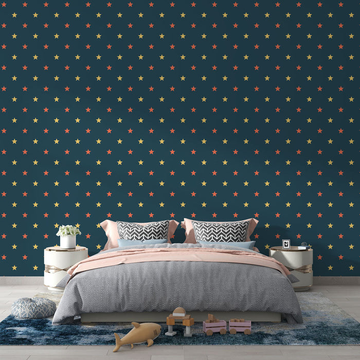 Falfestmény tapéta csillagos | Piros és sárga kéken